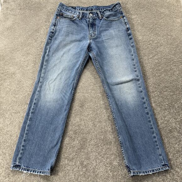 Levi’s 514 Straight Jeans Blue Denim Medium Wash Men’s W34 L30 Distressed Casual - Picture 1 of 10